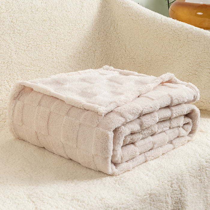 Hollevo Dikke geruite pluche plaid met 3D-jacquard, wasbaar