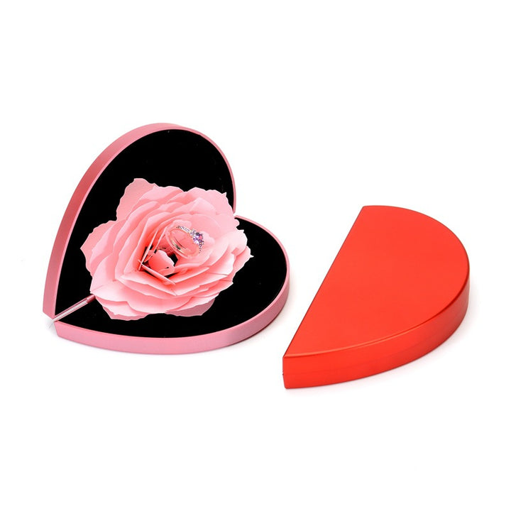 Ringdoosje in hartvorm met draaiende roos, 3D liefdesdoos