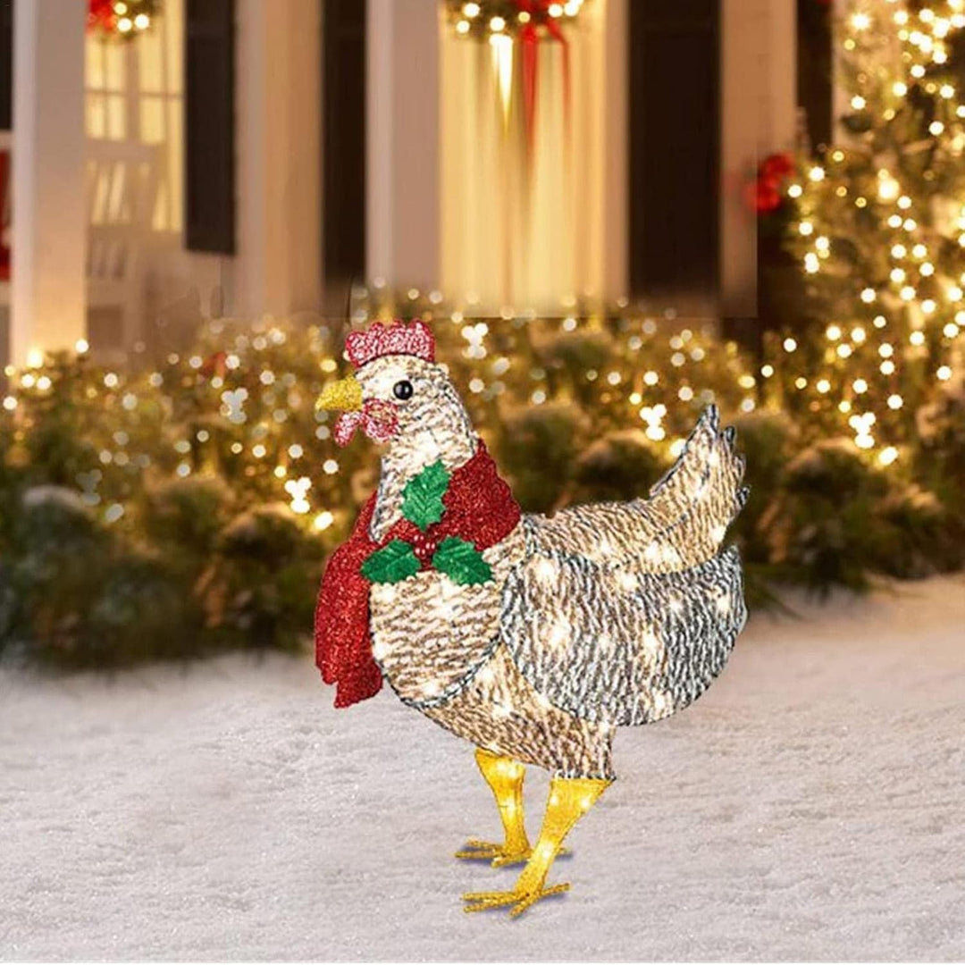 Winterhen LED kip met sjaal – verlichte kerstdecoratie voor binnen en buiten