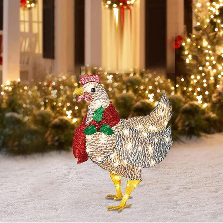 Winterhen LED kip met sjaal – verlichte kerstdecoratie voor binnen en buiten