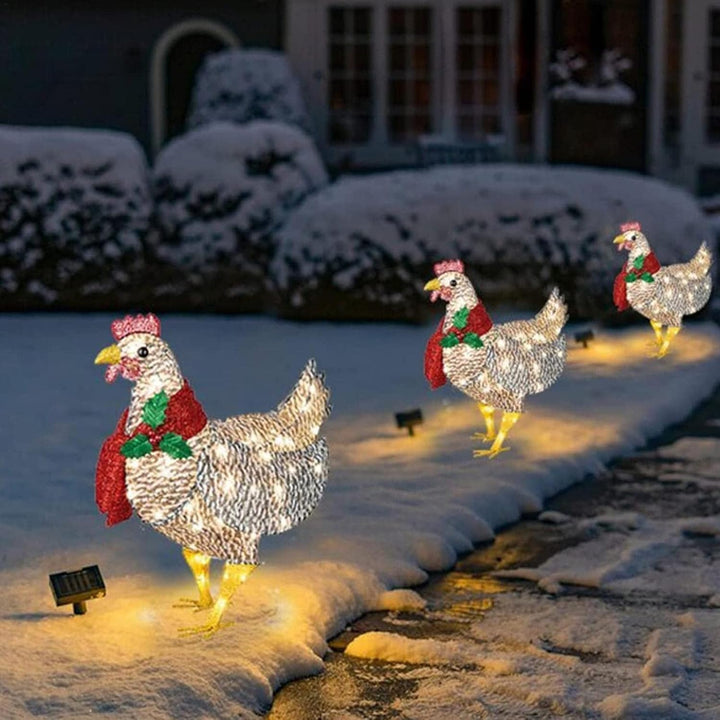 Winterhen LED kip met sjaal – verlichte kerstdecoratie voor binnen en buiten