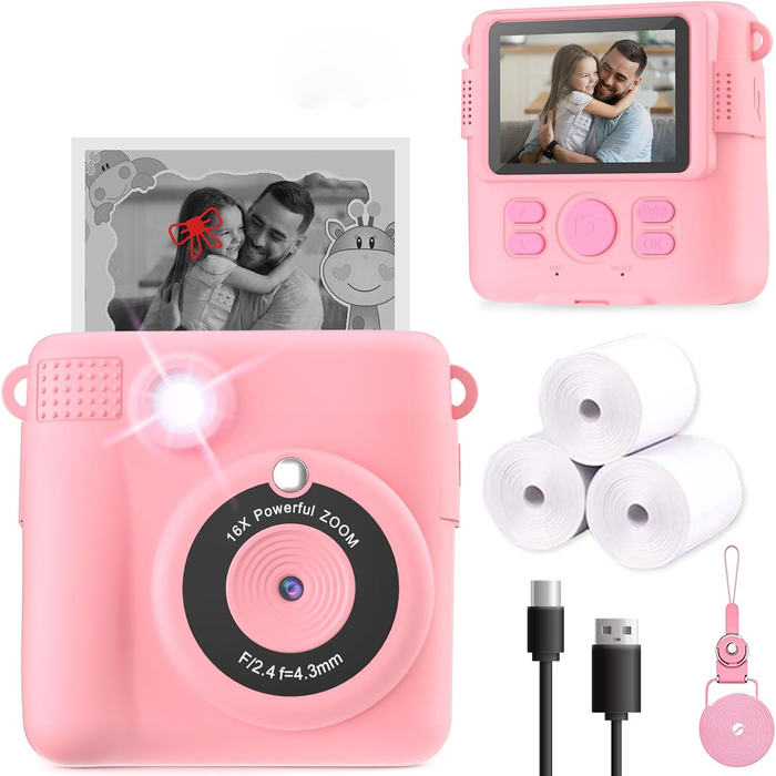 Hollevo™ Kindercamera die direct foto's print, 2,4" scherm en 1080p