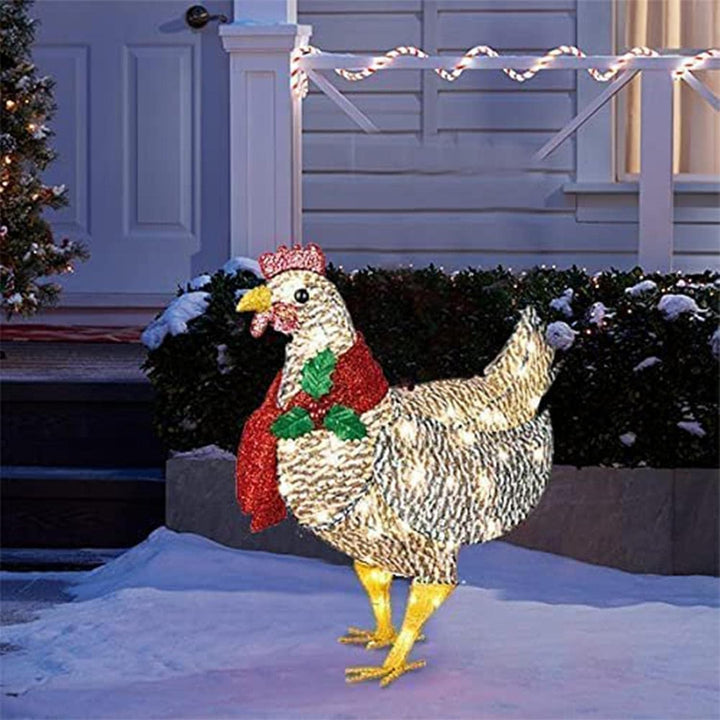 Winterhen LED kip met sjaal – verlichte kerstdecoratie voor binnen en buiten