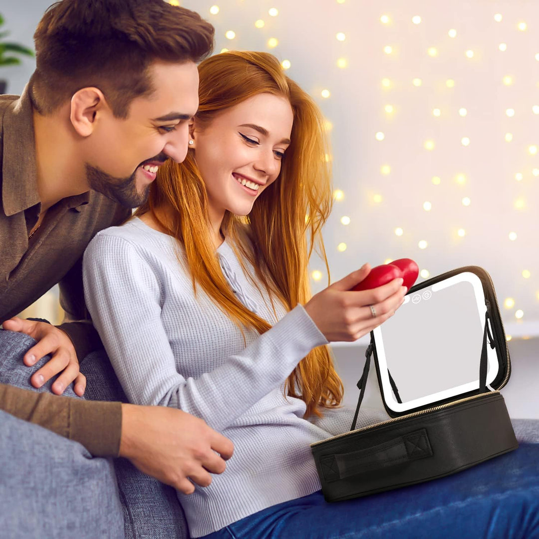 Make-upkoffer met ledspiegel, USB-oplading en penseelvakjes