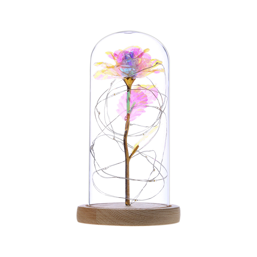 Roos onder glazen stolp met ledlicht, romantisch cadeau