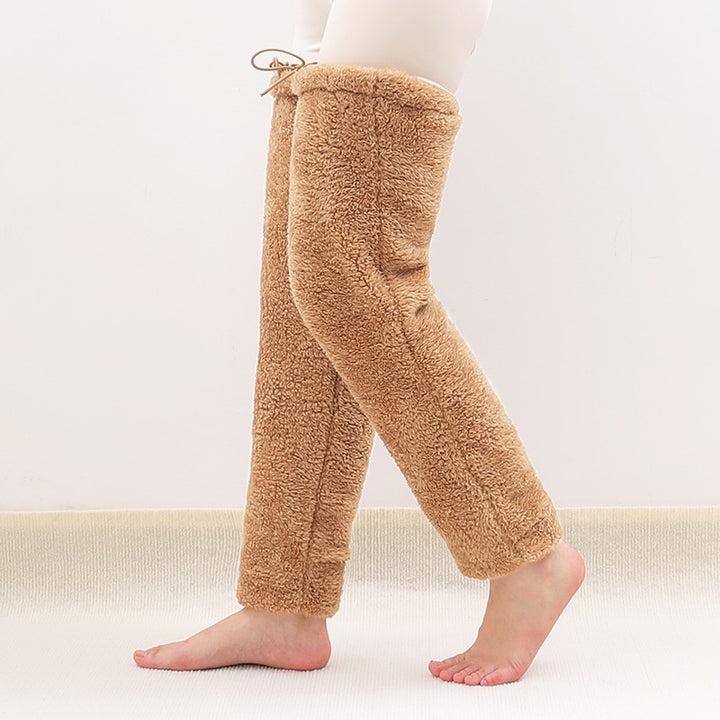 Pluche overknee beenwarmers met trekkoord
