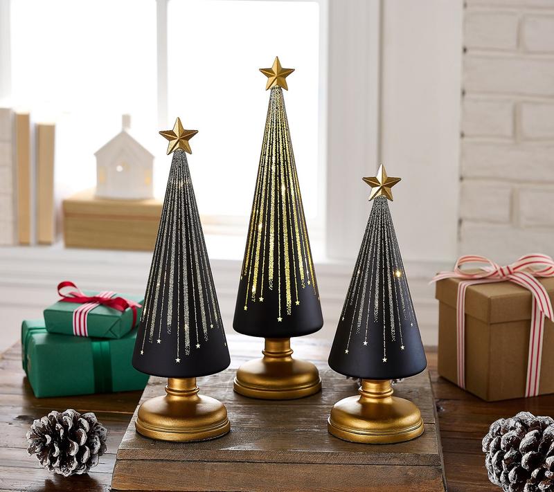 Set van 3 lichtgevende led-kerstboompjes met ingebouwde timer