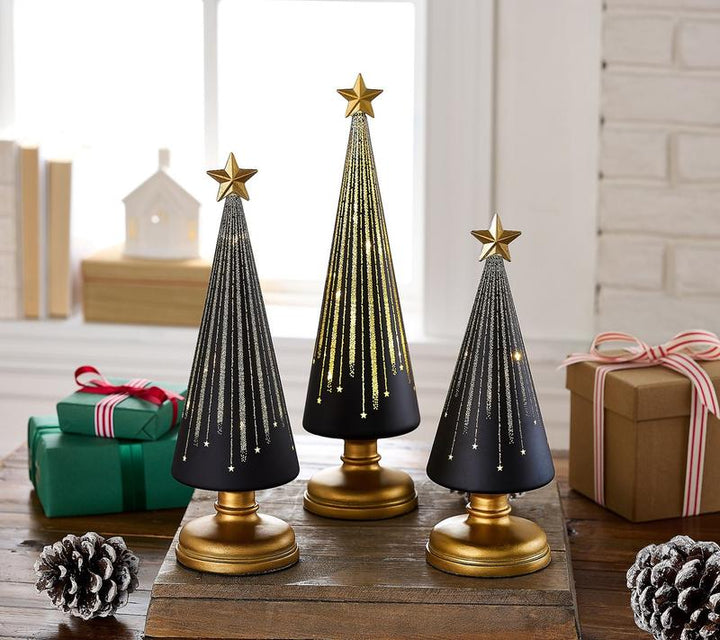 Set van 3 lichtgevende led-kerstboompjes met ingebouwde timer