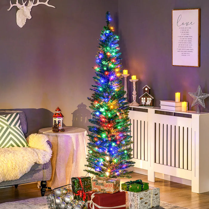 Hollevo Groene smalle kerstboom met gekleurde leds, 180 cm
