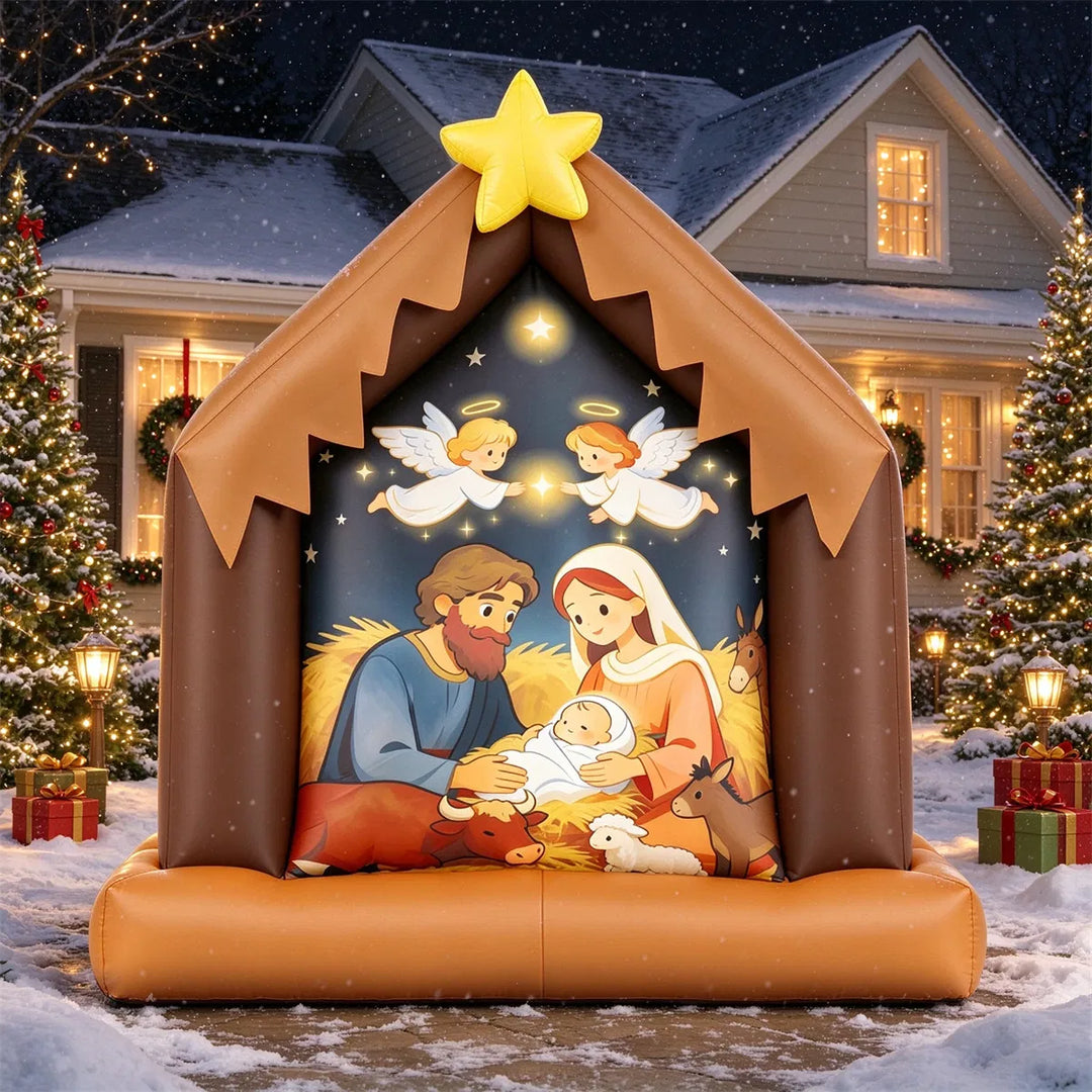 Opblaasbare kerststal met Heilige Familie