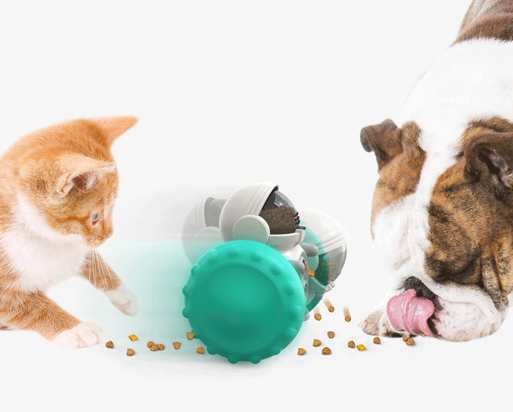 Gele snackrobot met hondenbrokjes