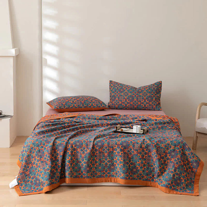 Hollevo™ Zeslaagse katoenen deken met oranje-blauw patroon