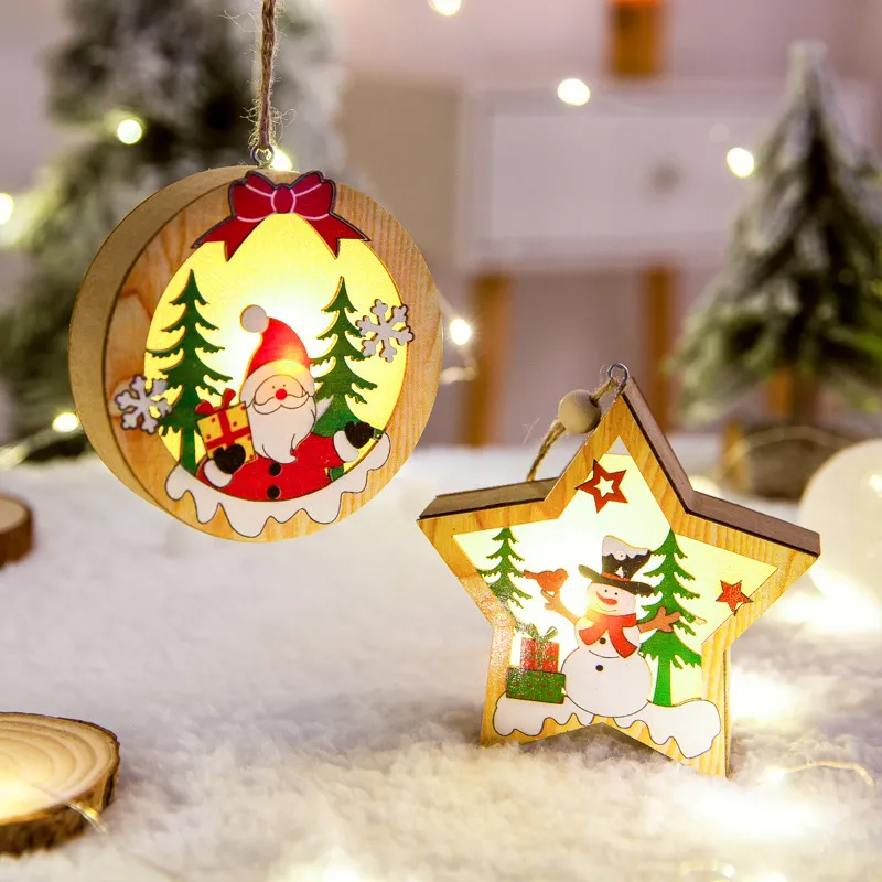 Houten kerstboomhanger – hangend lichtdoosje met touwtje