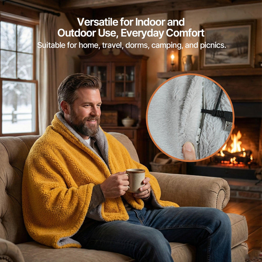 Hollevo™ USB-warmtedeken van sherpa en nepbont met 3 standen