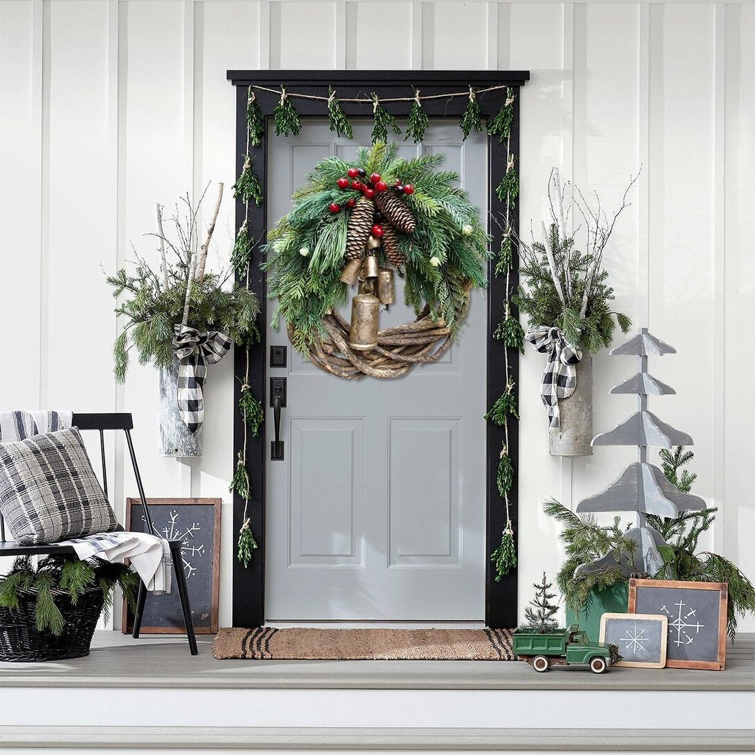Farmhouse kerst krans, boho krans, feestdagen krans