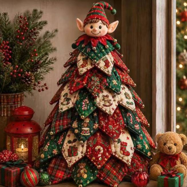 Patchwork kerstboom van stof met ster