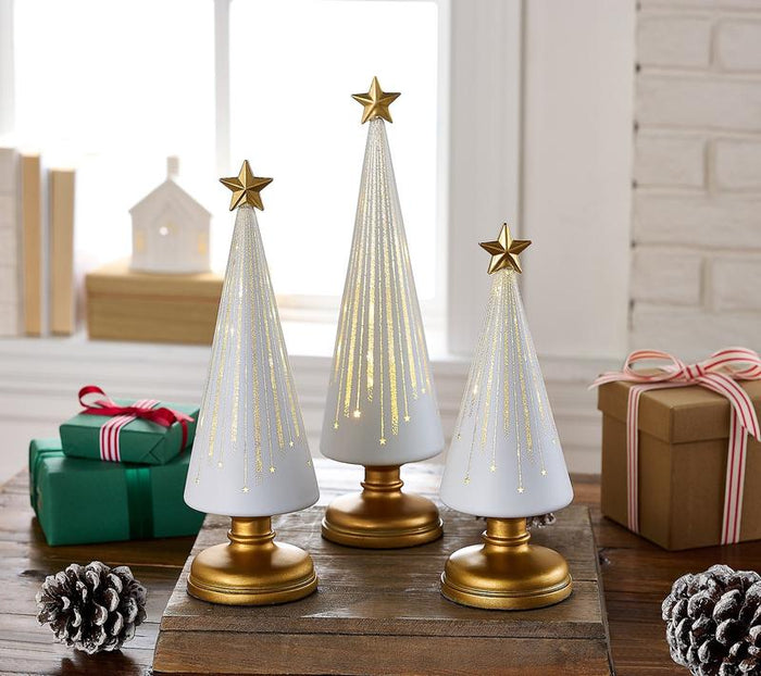 Hollevo™ Set van 3 lichtgevende led-kerstboompjes met ingebouwde timer