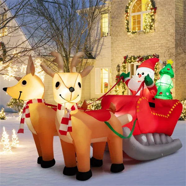 Opblaasbare kerstman op slee met rendieren