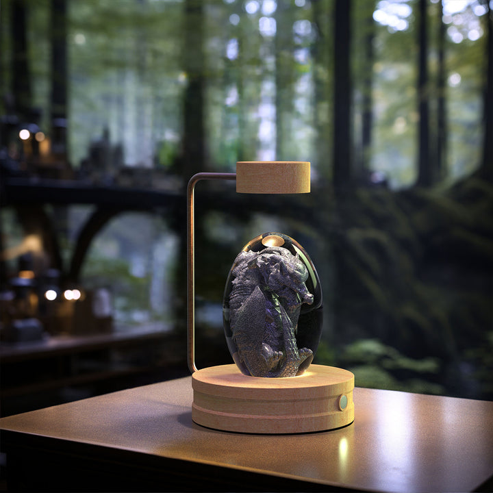 Kristallen bol met 3D gravure op houten voet