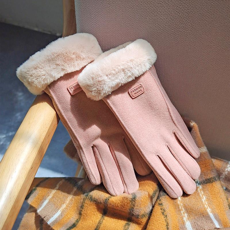 Handschoenen in suèdelook met pluche boord