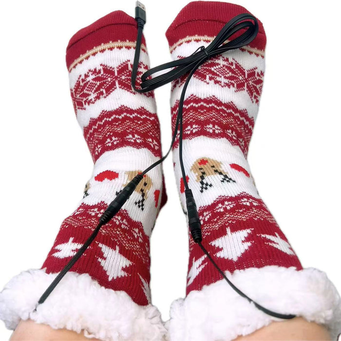 Hollevo Verwarmde huissokken met kerstmotief en zachte voering