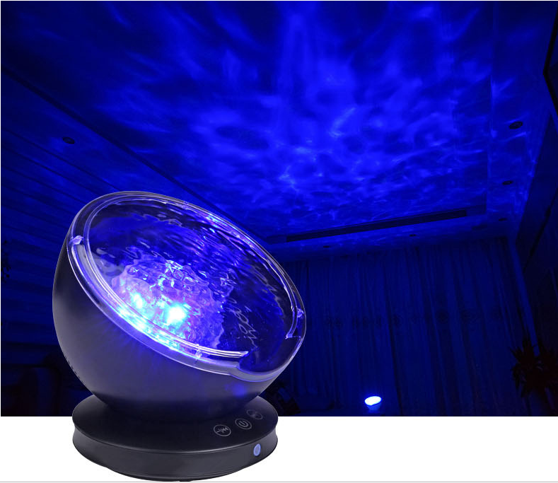 Projector met blauwe oceaangolven op plafond