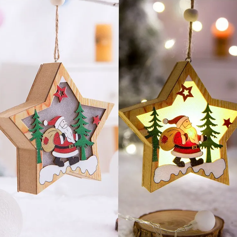 Houten kerstboomhanger – hangend lichtdoosje met touwtje