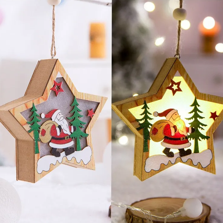 Houten kerstboomhanger – hangend lichtdoosje met touwtje