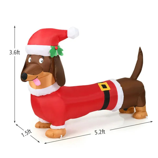 Opblaasbare teckel in kerstmanpak