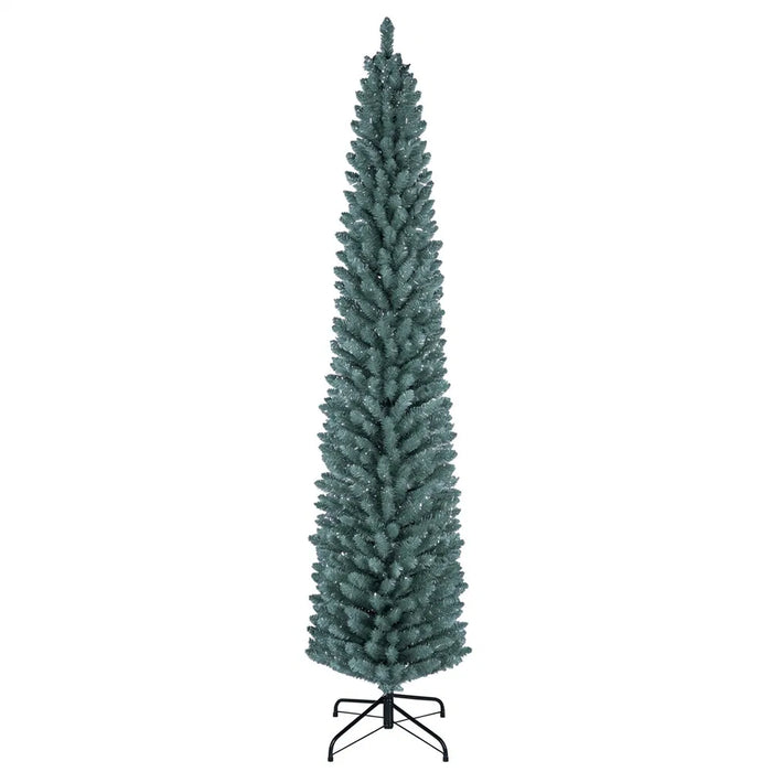 Hollevo Smalle kerstboom 213 cm berijpt groen en zilver
