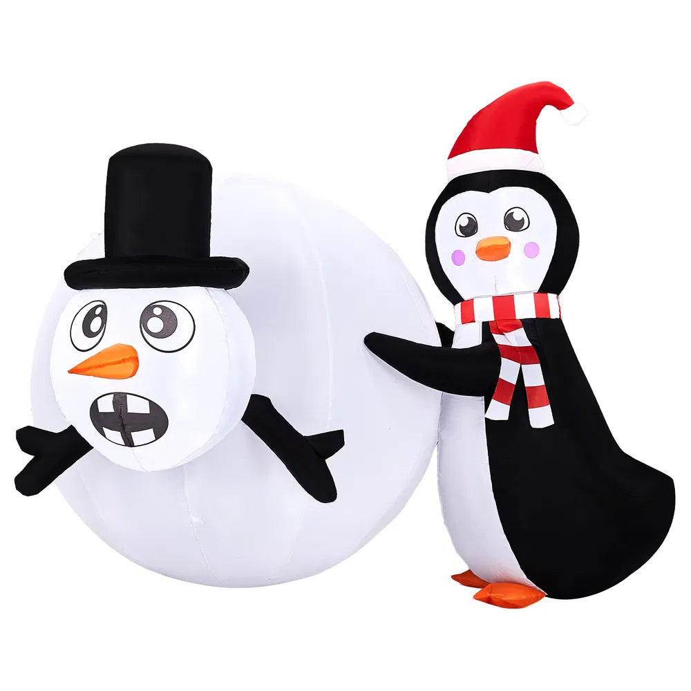 Opblaasbare pinguïn met sneeuwbal