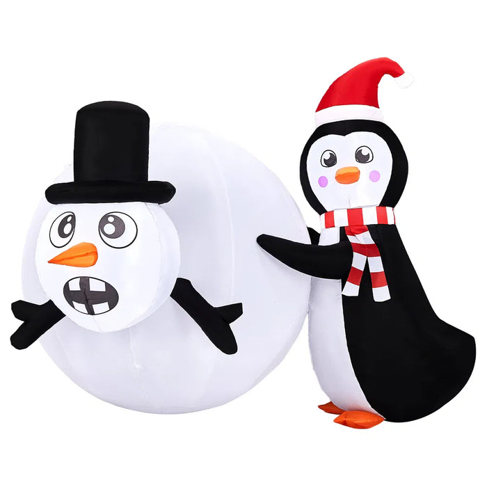 Hollevo Opblaasbare pinguïn met grote sneeuwbal, 122 cm