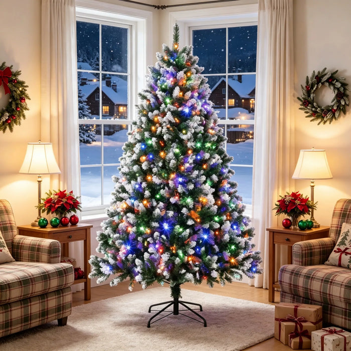 Hollevo Volle kerstboom 229 cm met witte puntjes en 400 leds