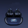 Zwarte open oordopjes met clip en oplaadcase