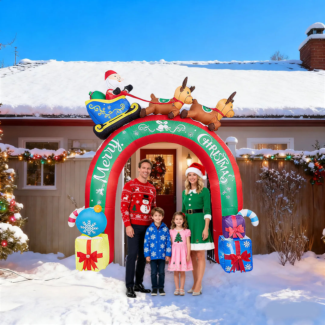 Opblaasbare kerstboog met rendieren en slee