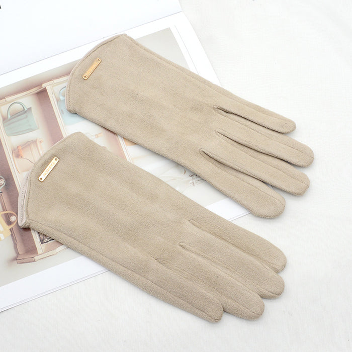 Hollevo Handschoenen van imitatiesuède met gouden detail