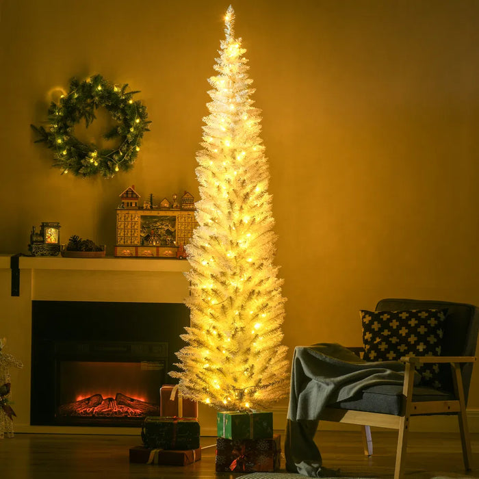 Hollevo Witte potloodkerstboom 210 cm met 200 warmwitte leds
