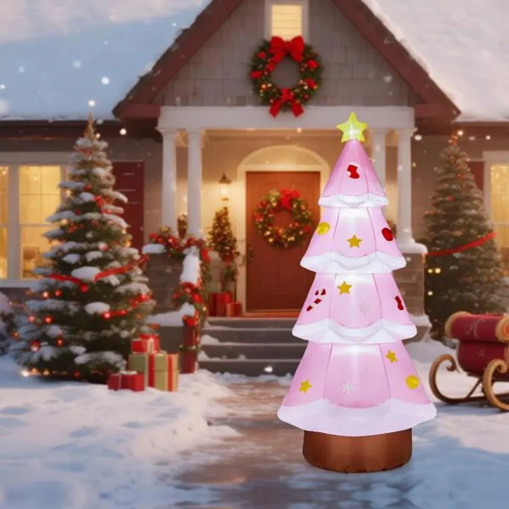 Opblaasbare roze kerstboom met ballen