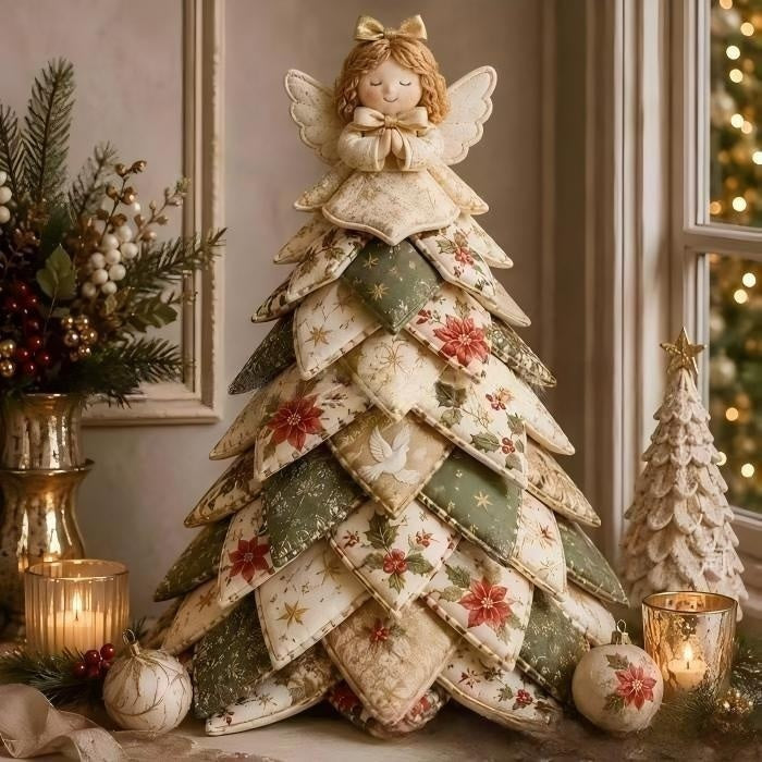 Patchwork kerstboom van stof met ster