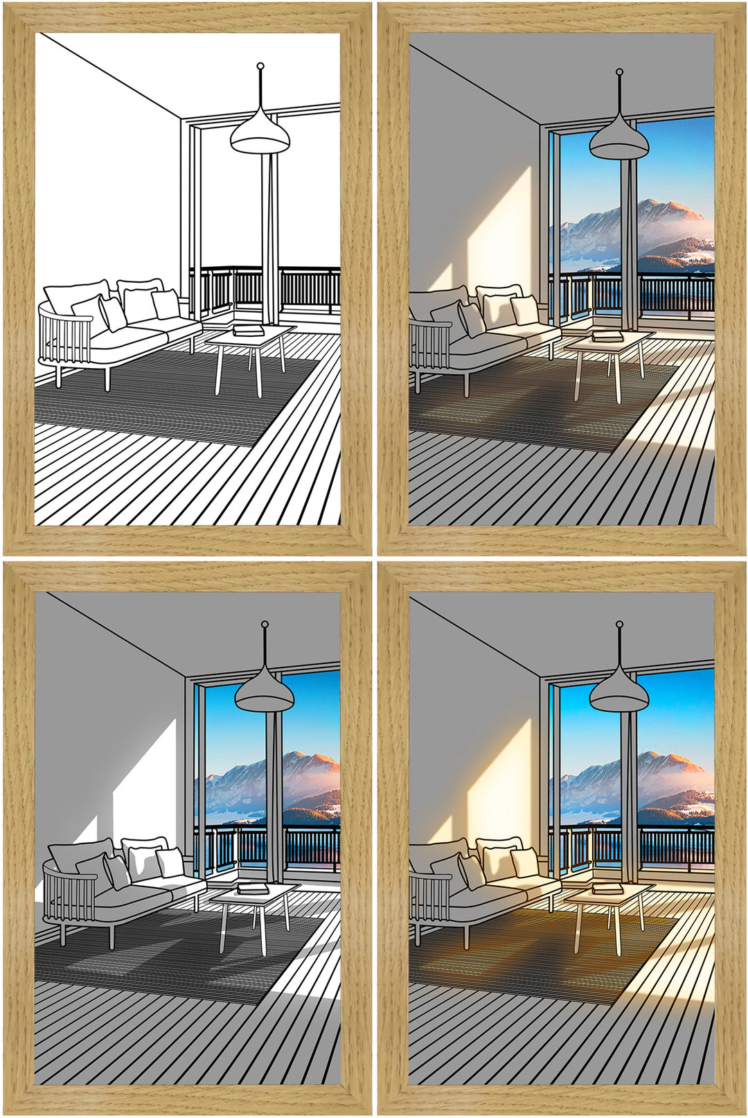 Verlicht schilderij met zonlicht door een raam