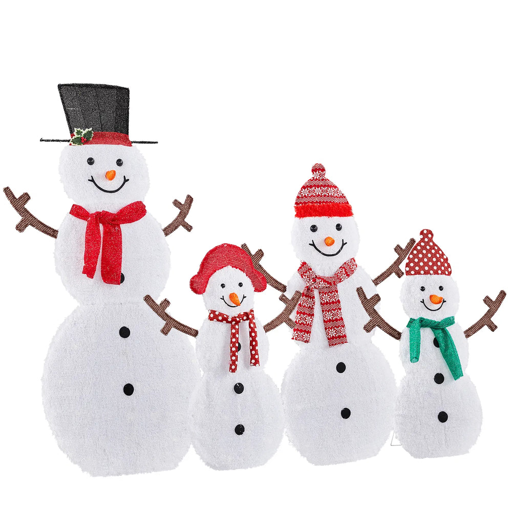 Verlichte sneeuwpopfamilie van vier