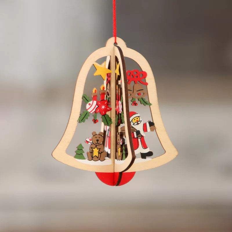 Lasergesneden 3D houten kerstboomhangers – ster, bel en beer