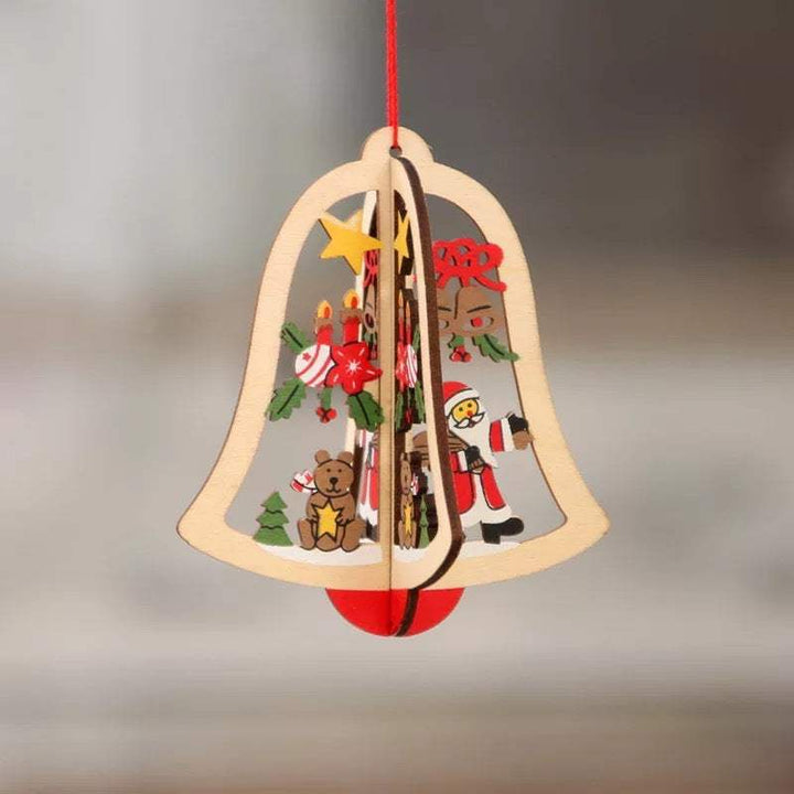Lasergesneden 3D houten kerstboomhangers – ster, bel en beer