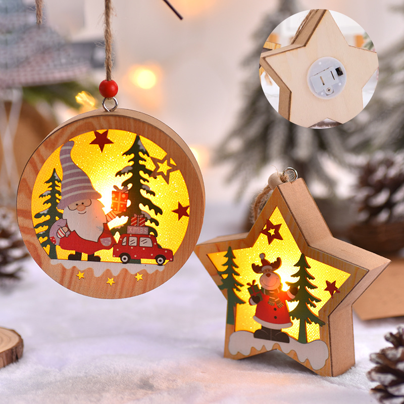 Houten kerstboomhanger – hangend lichtdoosje met touwtje