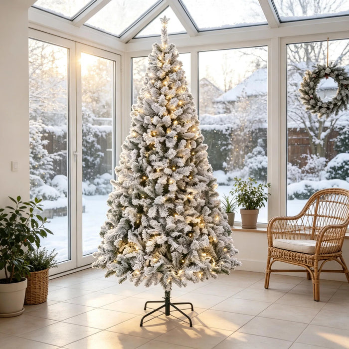Hollevo Besneeuwde Fraser fir 183 cm met 220 warmwitte lampjes