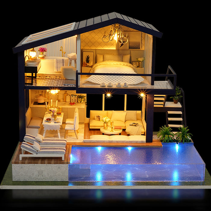 Hollevo Miniatuur poppenhuis bouwpakket met zwembad en leds