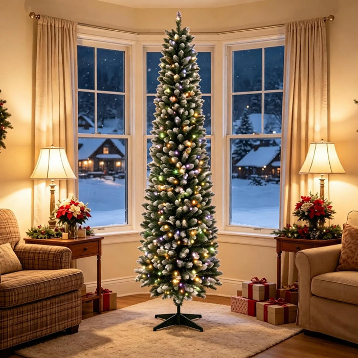 Hollevo Smalle kerstboom 244 cm met witte puntjes en 300 leds