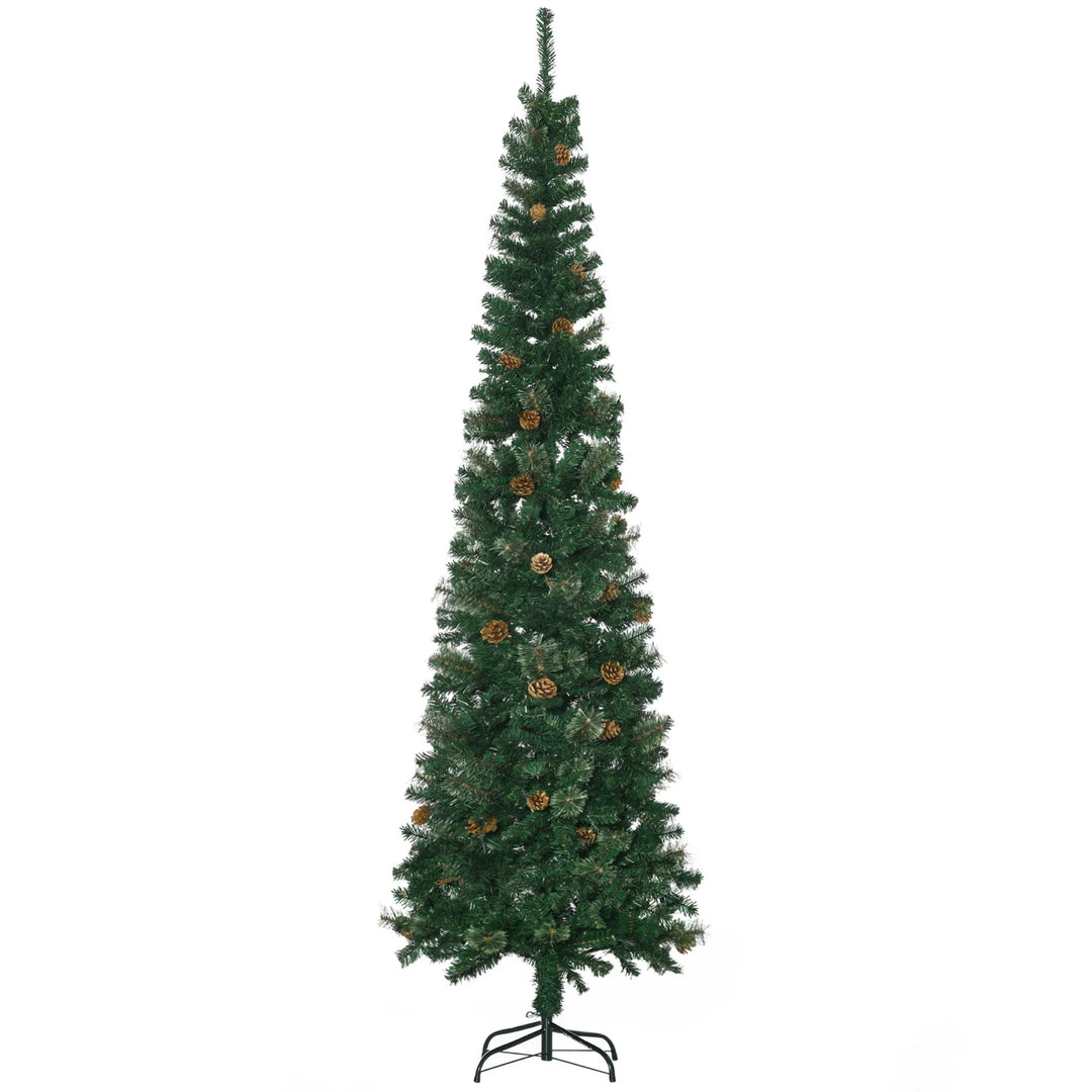 Slanke kerstboom met dennenappels
