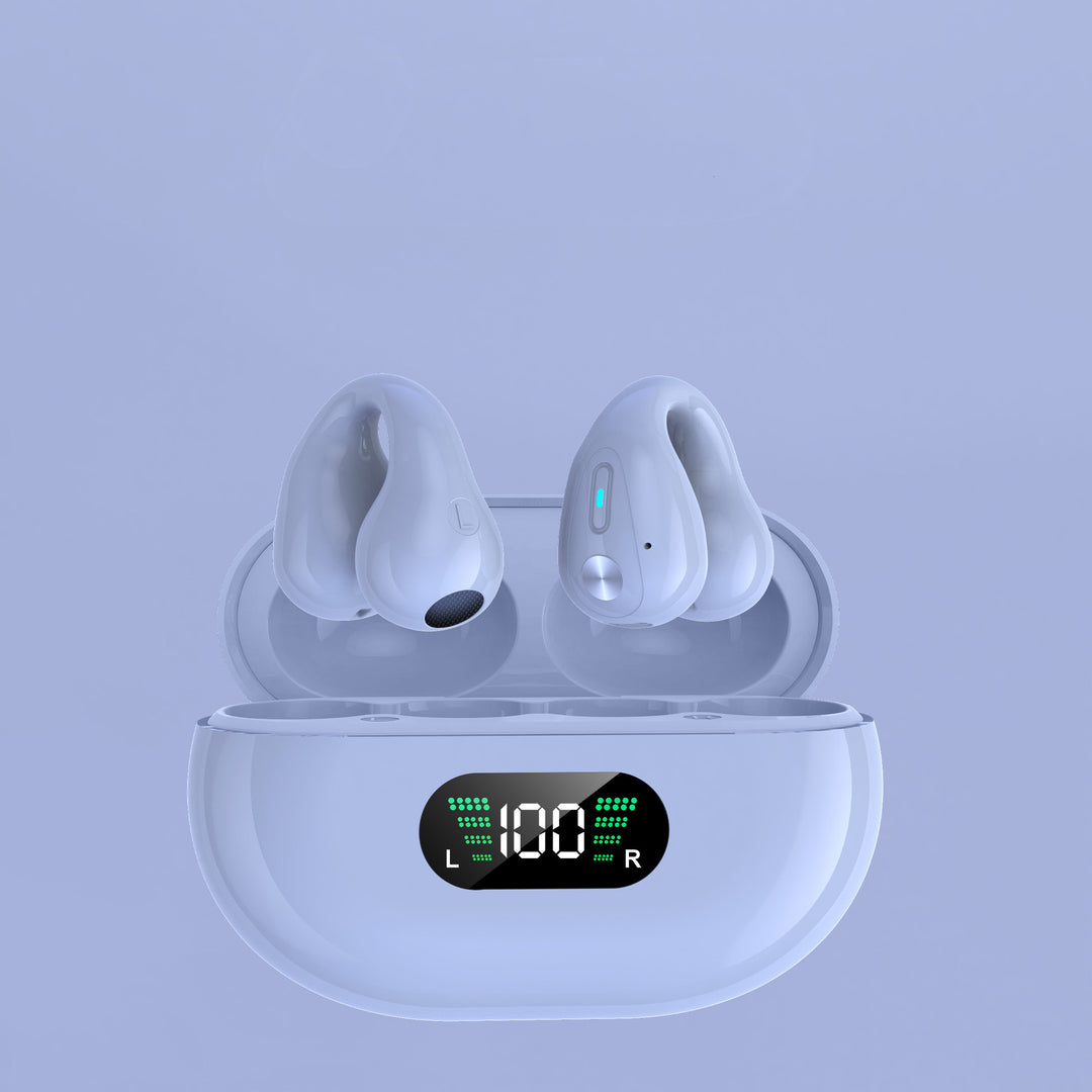 Zwarte open oordopjes met clip en oplaadcase