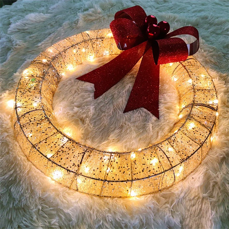 Kerstkrans met verlichting – 50 cm met grote strik